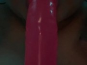 Sucking on my dildo-moms friends on other room