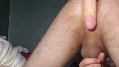 Straight guy destroys his ass with girlfriends monster dildo while she's at work (HUGE CUMSHOT)