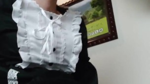 Maid Cosplay Ejaculação Com Vibrador Slowmo Ejaculação em massa Japonês Crossdresser Madzmoto Sun