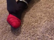 Sexy Foot Fetish Girl Shackles herself and Teases her Stinky Nylon Pantyhose 14/16