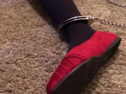 Sexy Foot Fetish Girl Shackles herself and Teases her Stinky Nylon Pantyhose 2/16