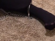 Sexy Foot Fetish Girl Shackles herself and Teases her Stinky Nylon Pantyhose 6/16