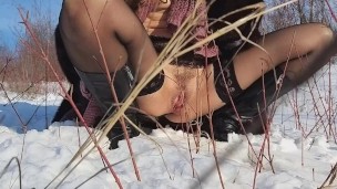 PEE on SNOW in Winter Forest # National Park Tourist Trail