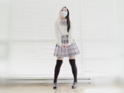 Cute School Uniform Girl Dancing MeMeMe Song and Turning Naked
