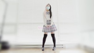 Cute School Uniform Girl Dancing MeMeMe Song and Turning Naked