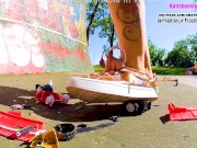 Kati´ s giantess, crush toy car trampling, girl sneaker, toycrush, plastic car, jumps, smashes car
