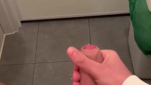 Man solo huge cum in bathroom