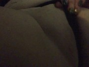 Sexy horny MILF with glasses plays with pussy and rubs panties on clit. Fat pussy lips 14/16