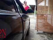 A lady masturbates in a car in a parking lot Teasing a clit with a dildo 16/16