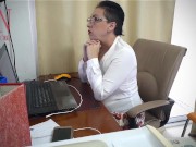 Woman secretary gets fucked with a dildo.  in the office Part 1 7/16