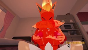 Pokemon Hentai - Flareon boobjob to dog with cum in her tits