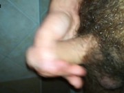 Hairy guy with tight foreskin jerks off and cums