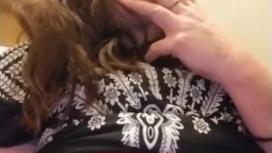 Intense smoking inhales, sexy red head, playing with big titties/smoking fetish 