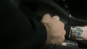 Stroking Huge 9” Cock while Driving on Freeway