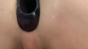 Sissy shows off hollow butt plug 