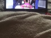 Fucking my tiny pussy with moms huge bbc dildo while watching gangbang porn 2/16