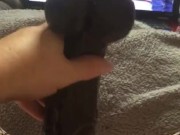 Fucking my tiny pussy with moms huge bbc dildo while watching gangbang porn 3/16