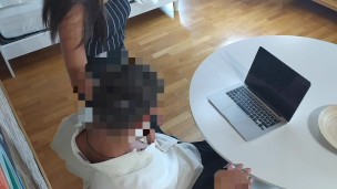 Cheating slut wife fucks a friend while at the phone with her cuckold husband