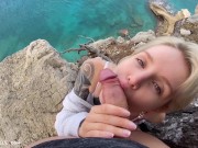 Cute Girlfriend Passionately Sucks Big Dick Ex Boyfriend On The Ocean Shore