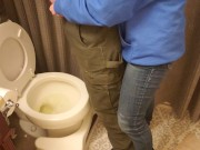  My girlfriend holds my dick and helps me pee pissing  16/16