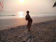 Nice lady at lonely nudist beach. Red swimsuit. Red bikini. Coconut 12/16