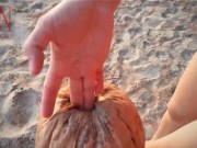 Nice lady at lonely nudist beach. Red swimsuit. Red bikini. Coconut 9/16