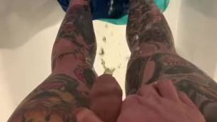 Desperate wetting while taking off gym shorts