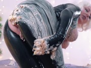 Humiliatrix FemDom POV Video. Latex Rubber, Dirty talk, Food Fetish, Giantess Fetisch. Wet and Messy