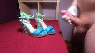 Creaming some baby blue wedge sandals