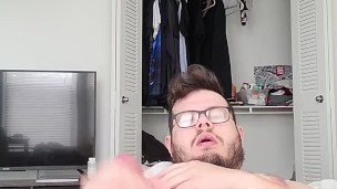 Chubby Tattoed Guy Masturbates and Swallows his Cum