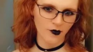 Redhead Tgirl Pandora shows off her new corset and growing tits