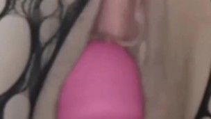 Sexy teen in fishnets squirting with orgasms while vibrating sensitive clit!