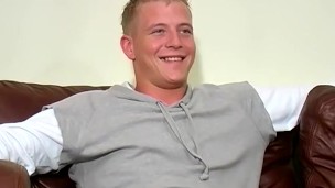 Blonde jock Brett sprays warm and sticky cum after jerking