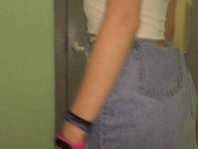 Upskirt Flashing Pussy under skirt climbing the ladder