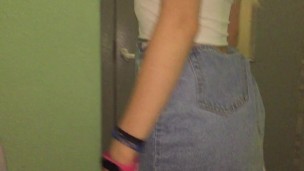 Upskirt Flashing Pussy under skirt climbing the ladder