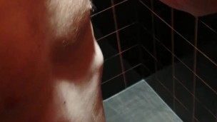 Locked and plugged boy exposing himself in a public bathroom