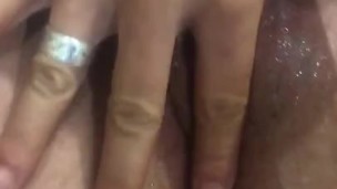 Rubbing cum into my wet pussy