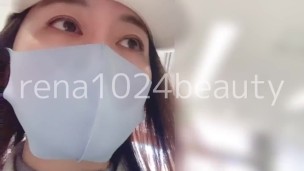 公共施設の男子トイレに潜入♡周りに人がいるのにノーパン黒ストッキングノーブラで長い時間オナニーにふけるマスク美人♡オナニー覗かれてたらどうしよう♡♡♡