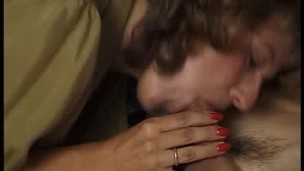 Horny mature woman gets all fuck holes drilled deep by guy on the bed