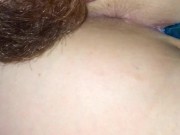 Upclose licking & POV doggystyle of her pussy, ass, vibe, uncut cock & her lucky cum eating husband.