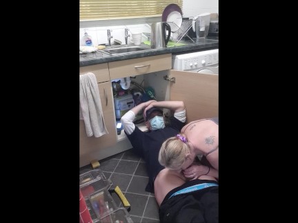 Mature Cheating Wife with Plumber. Footplay, BJ, Rides his Cock and Fucked from Behind