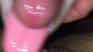 Slow-Mo clip (open mouth w/ tongue out stroker device) licking wifes pussy & NO CUM SHOW Part 1 of 2