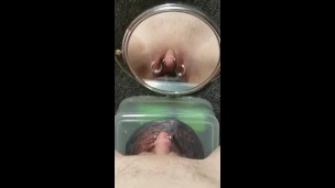 Pierced boyclit and (fake) labia rings; close up knotting my cunt