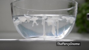 Small dick cums in a bowl of water