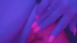 LED lights make my nails glow while I rub my pussy 