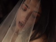 Horny bride playing with a glass dildo 10/16