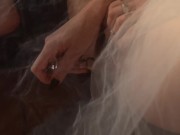 Horny bride playing with a glass dildo 2/16