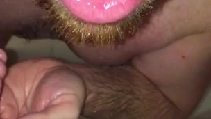 Stroking in warm shower b4 work. Cum in hand then slurp up enjoying my Cum-Mouthwash b4 spitting out