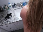 My friend's wife let me share the bathroom with her (Creampied on bathroom sink) 10/16