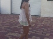 Horny slut takes her panties off in public and licks her lips while masturbating for the neighbors 2/16